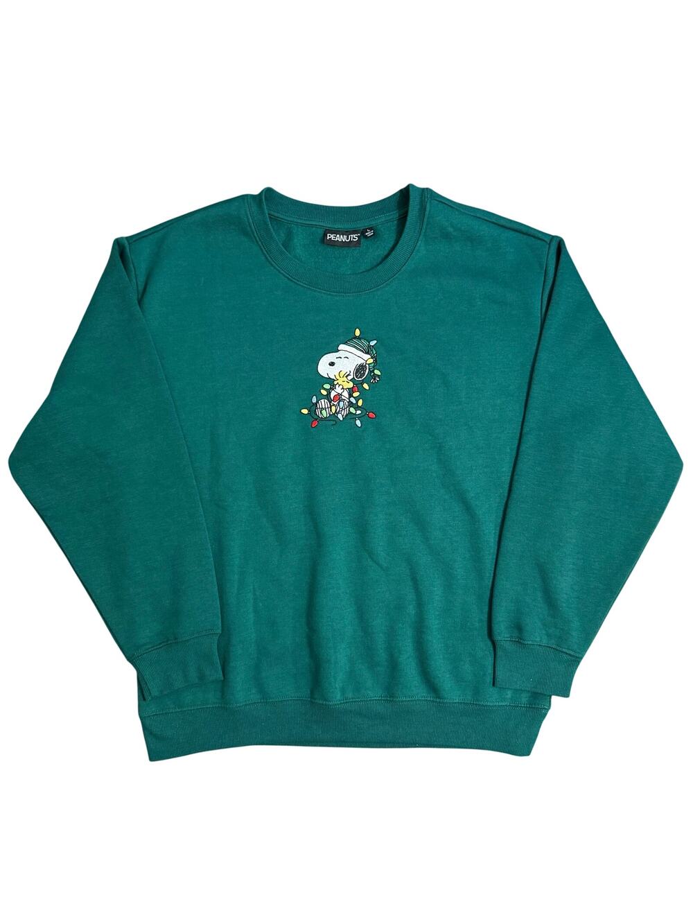 Snoopy Woodstock Sweatshirt Christmas Lights Embroidered Peanuts Unisex Large - Picture 1 of 8